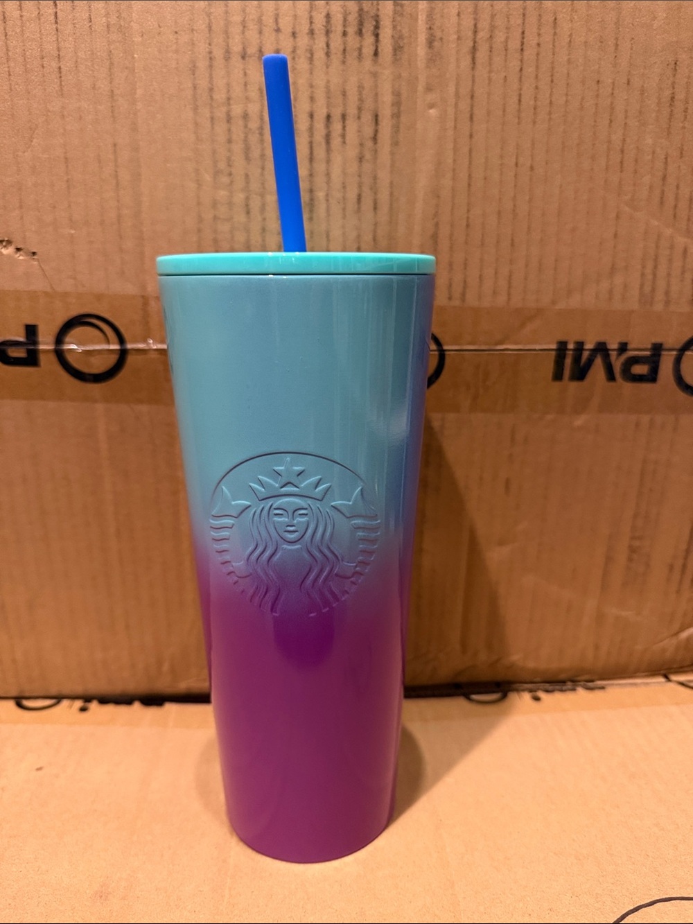 Starbucks Teal to Purple Ombre Tumbler with Blue Straw